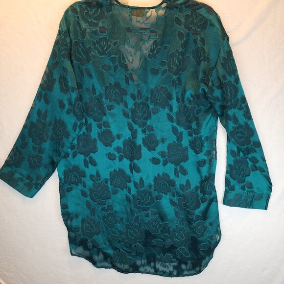 Victoria's Secret Gold Label Green Floral Damask Satin Night Shirt Women's M VTG - Picture 8 of 10